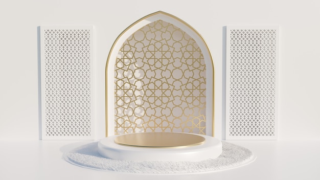 realistic podium with islamic pattern