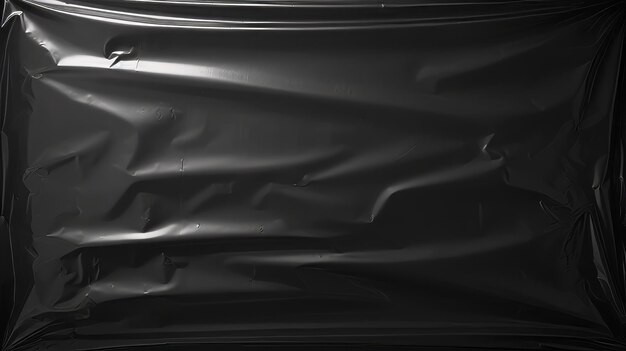 Realistic polyethylene texture on black background Wrinkled packaging