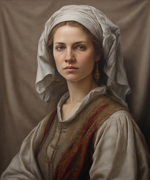 Photo realistic portrait of a 14th century woman on canvas