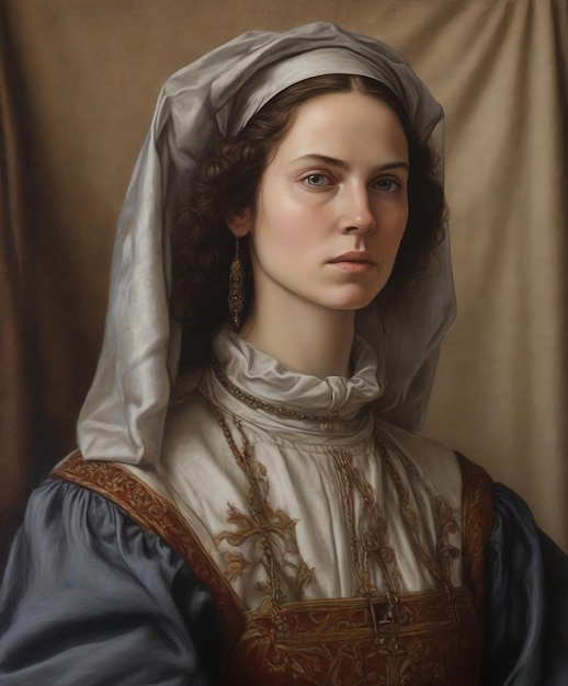 Photo realistic portrait of a 14th century woman on canvas