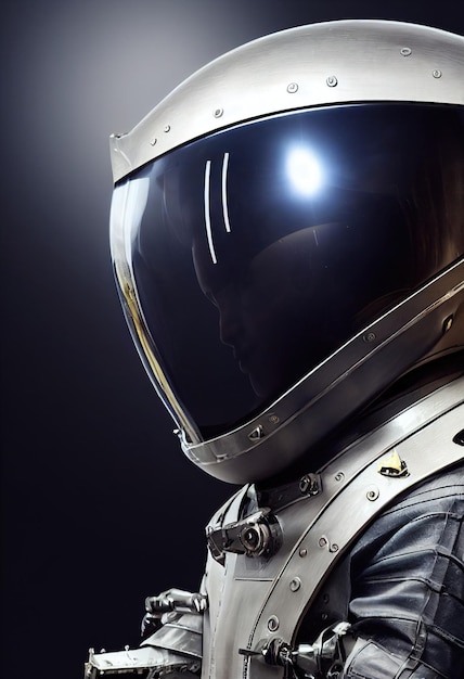 Realistic portrait of an astronaut in a space suit. Retro astronaut. Concept of astronautics.