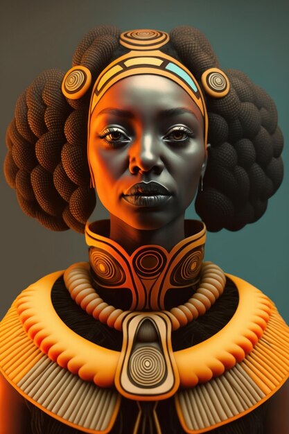 Realistic portrait a black woman with a powerful look extravagant clothing and makeup ai generate