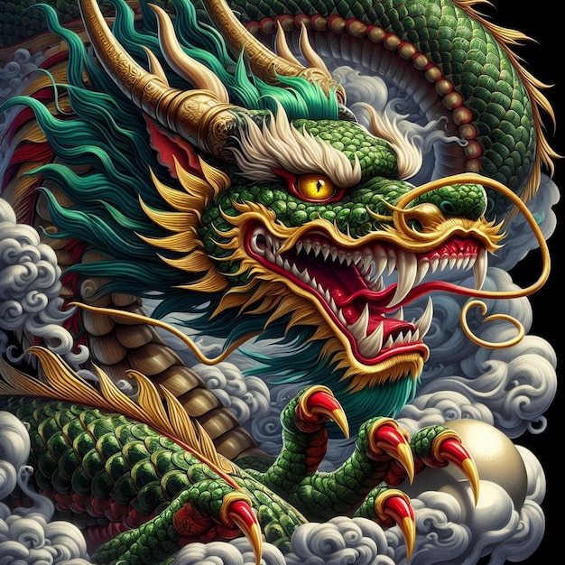 Realistic portrait of Chinese Dragon illustration of Chinese Dragon