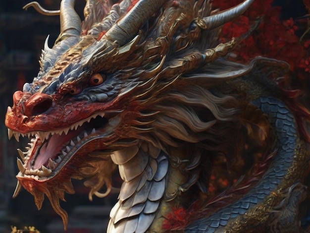 Realistic portrait of Chinese Dragon illustration of Chinese Dragon