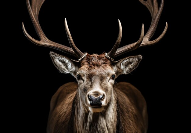 Photo realistic portrait of a deer isolated on dark background ai generated