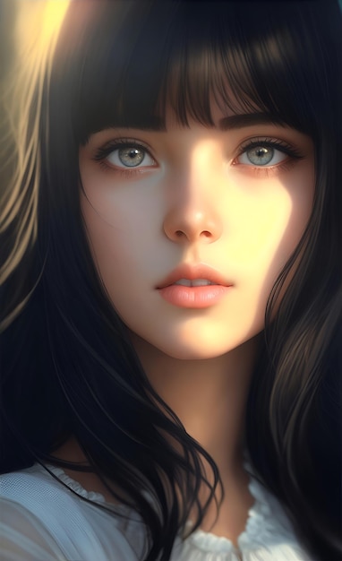 Realistic portrait of a girl beautiful face sunlight cinematic light