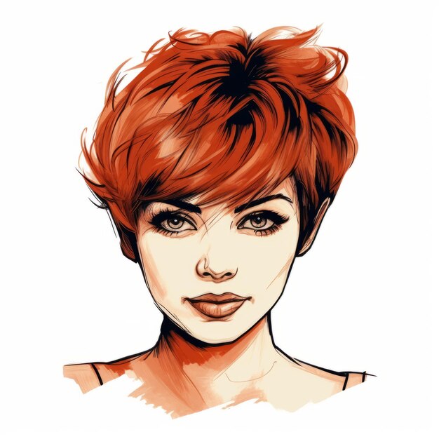 Realistic Portrait Of A Girl With Red Hair In A Cartoon Style