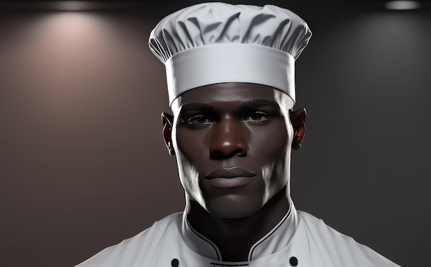 a realistic portrait of a man with a white chef hat male chef ai generated