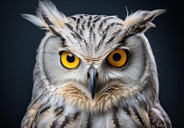 Realistic portrait of an owl on dark background AI generated