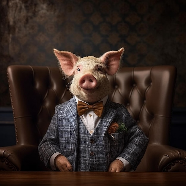 a realistic portrait of a pig in a suit