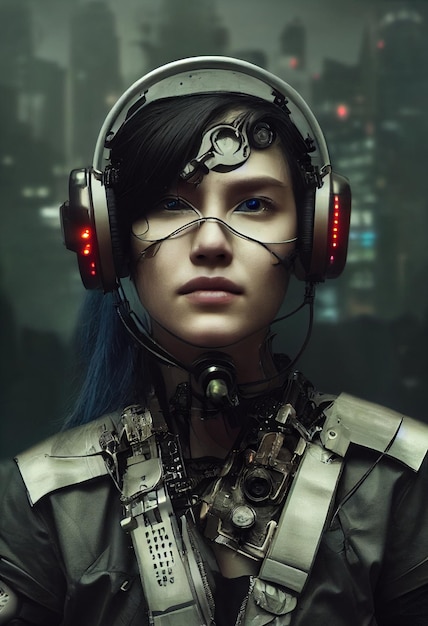 Realistic portrait of a scifi cyberpunk girl in a cyber suit Hightech futuristic man from the future