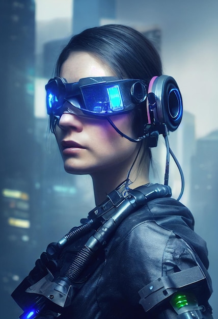 Realistic portrait of a scifi cyberpunk girl in a cyber suit Hightech futuristic man from the future