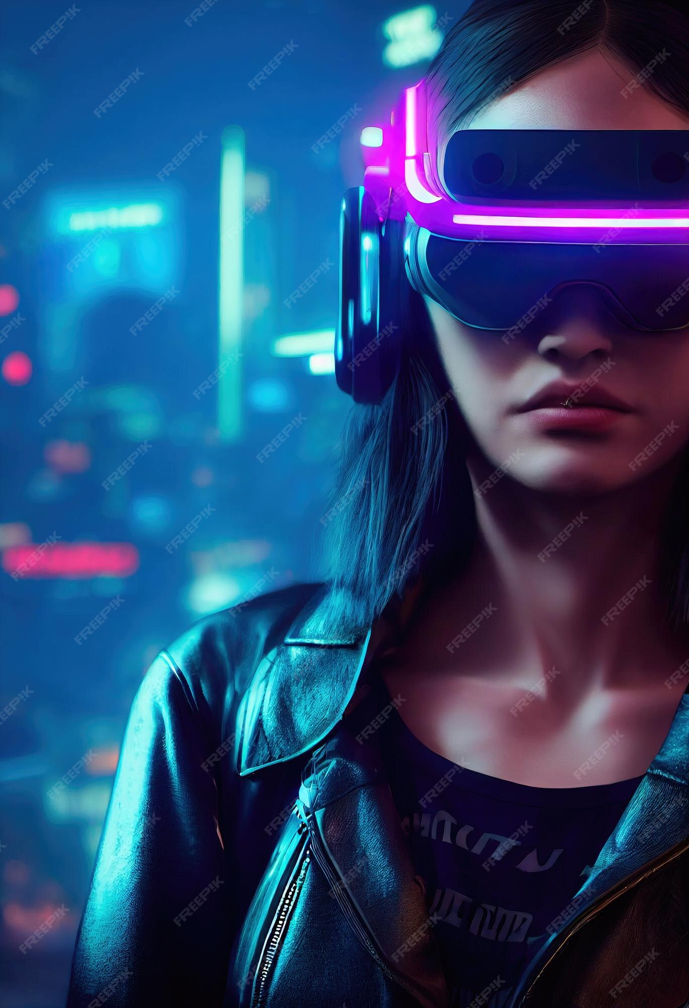 Premium Photo  Cyberpunk woman portrait with vr headset in high