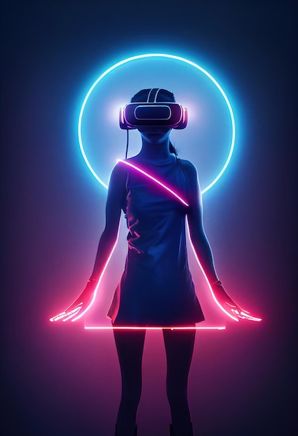 Portrait of a men in a futuristic cyberpunk style in neon clothes. A  high-tech man