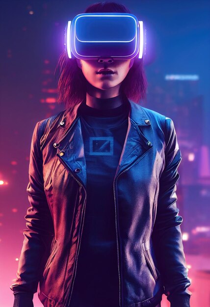 Premium Photo  Cyberpunk woman portrait with vr headset in high