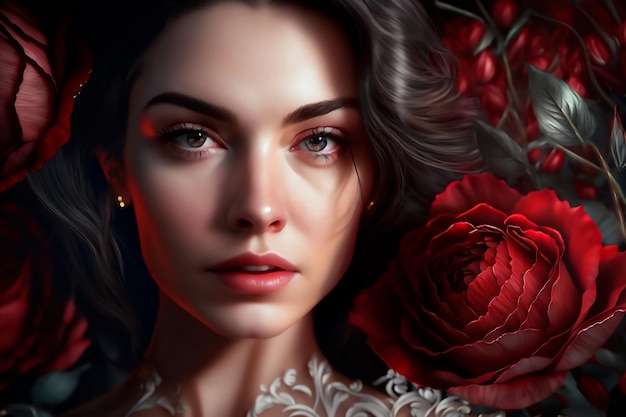 realistic profile picture of beautiful women with flowers