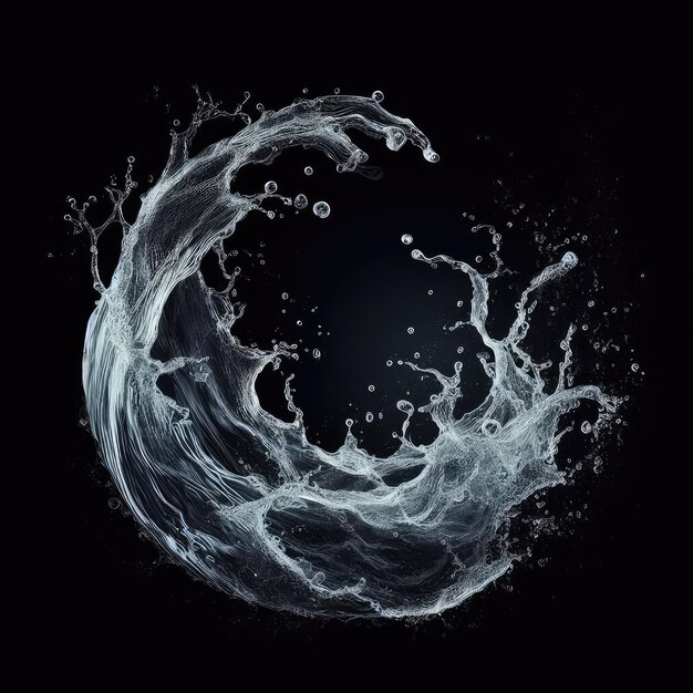 realistic and pure abstract water splash overlay isolated on black background