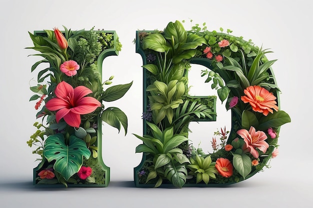 Realistic r letter with plants