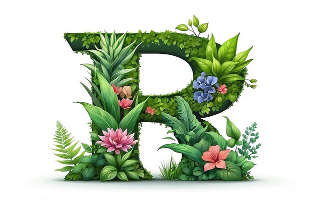 Photo realistic r letter with plants