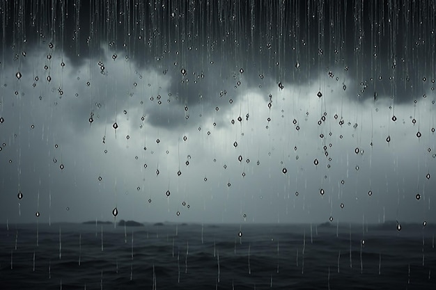Realistic rain dropping from gray clouds