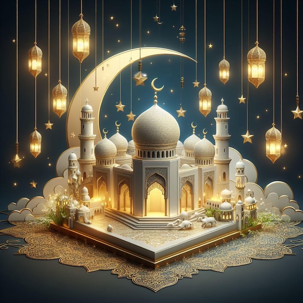 Realistic Ramadan Instagram post and 3d background