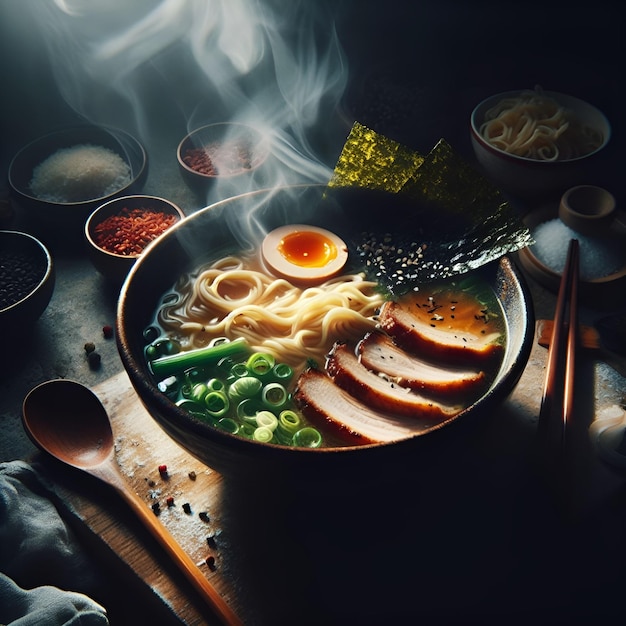 realistic ramen in dark kitchen