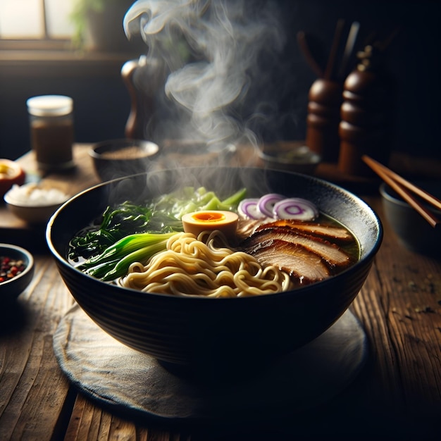 realistic ramen in dark kitchen