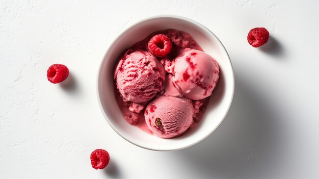 写真 現実的なラズベリーアイスクリーム 白い背景