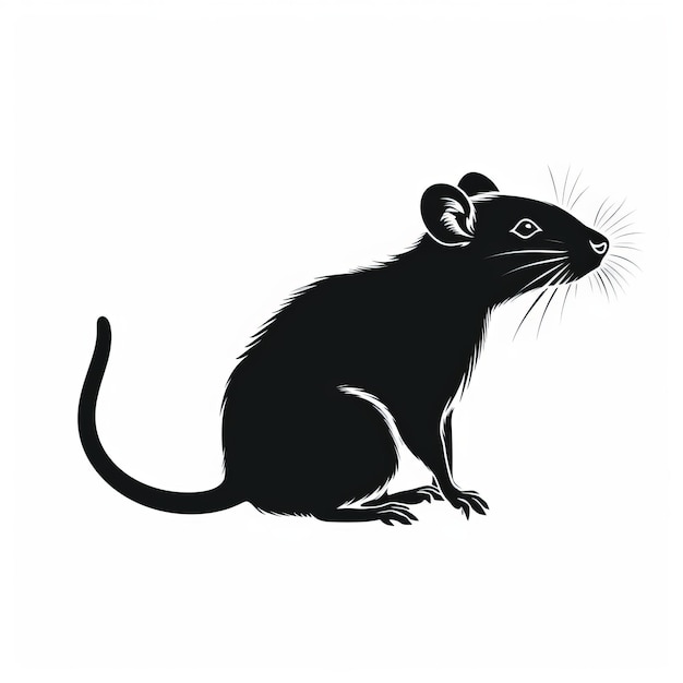 Realistic Rat Silhouette On White Background Midcentury Illustration