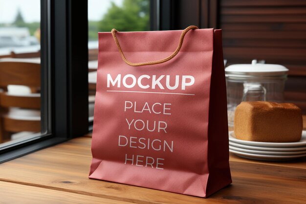 Photo realistic red bag mockup with copy space