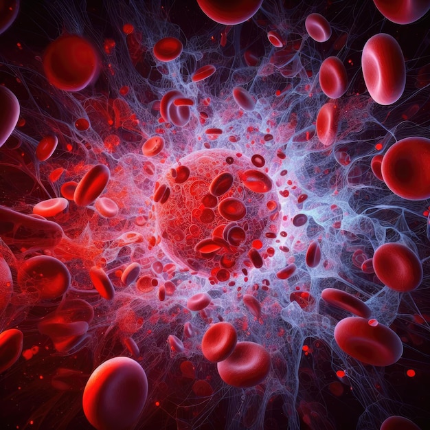 realistic red blood cells flowing through artery background