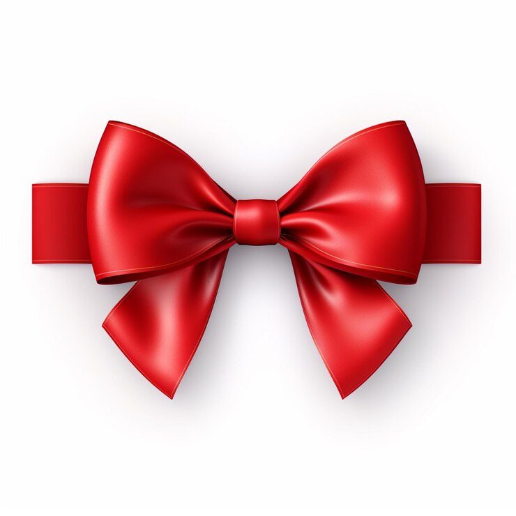Photo realistic red bow with ribbon on white background generative ai