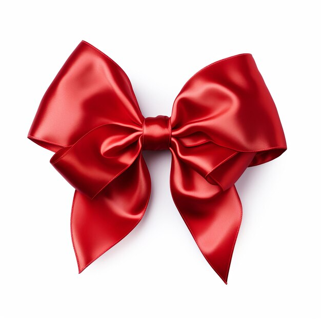 Realistic red party gift bow decoration against a white background