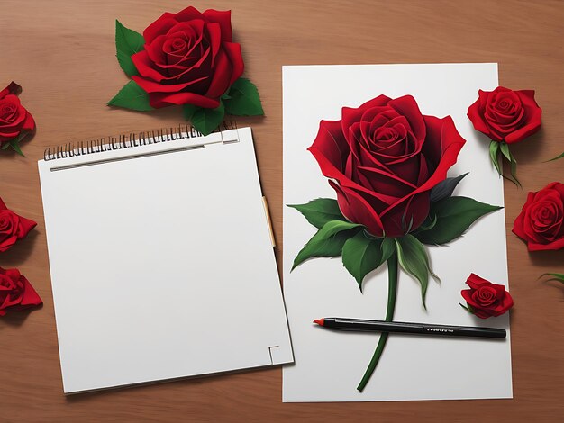 Realistic red roses border Flower blossom elements beautiful leaves and burgeon floral composition