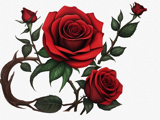 Realistic red roses border Flower blossom elements beautiful leaves and burgeon floral composition