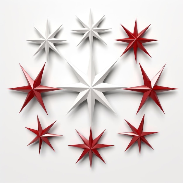 Photo realistic red and white paper stars on white background