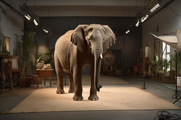 Realistic representation of an elephant in a studio setting