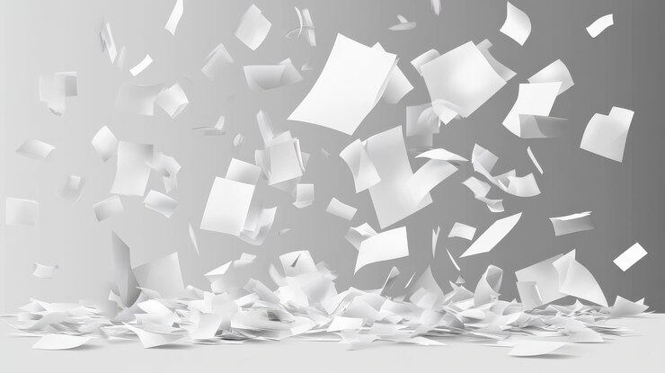 ビジネスやクリエイティブなデザインプロジェクトに最適な白紙のシートが落ちる現実的な表現