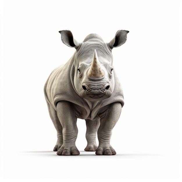 Realistic Rhinoceros In Pixar Style On White Background In 8k Uh