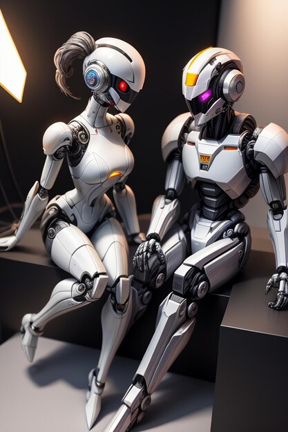 Фото Реалистичный робот женщина-воин технологии будущего