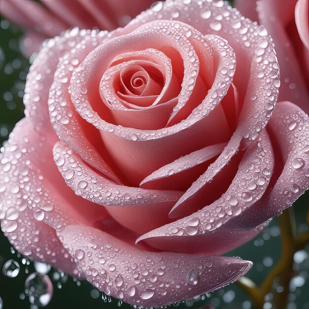 Realistic rose flowers set with light particles water drops