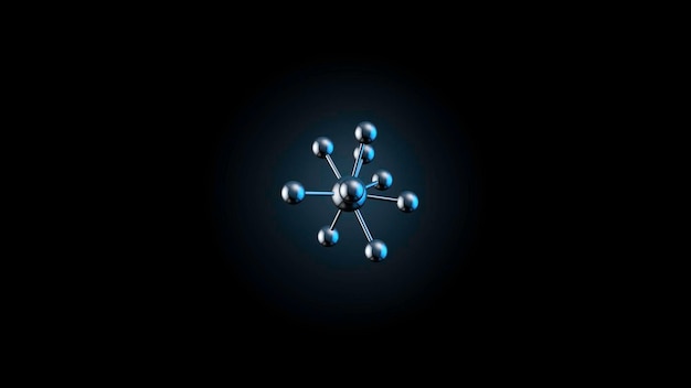 Realistic rotating model of molecule beautiful molecule structure in microscope growing on black