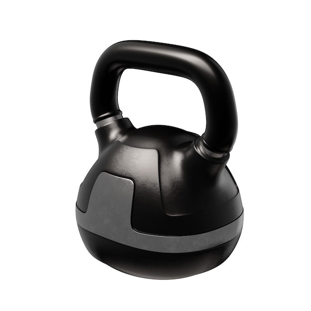 Foto kettlebell nero ruvido realistico isolato su sfondo bianco illustrazione 3d del concetto di esercizio