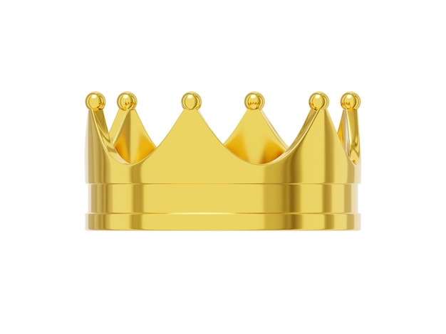 Realistic royal crown gold metal symbol of power 3d rendering Icon on white background