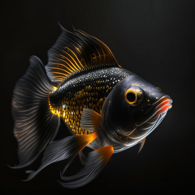 Realistic Royal Gramma portrait of a fish under a spotlight in a dark room black background