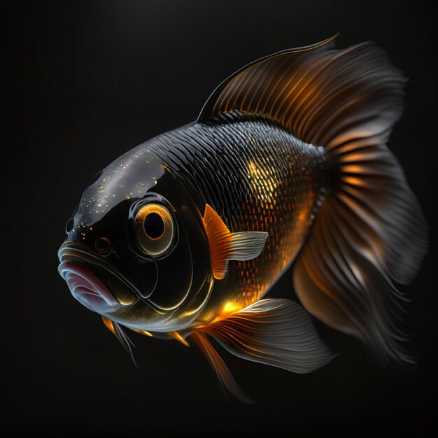 Realistic Royal Gramma portrait of a fish under a spotlight in a dark room black background