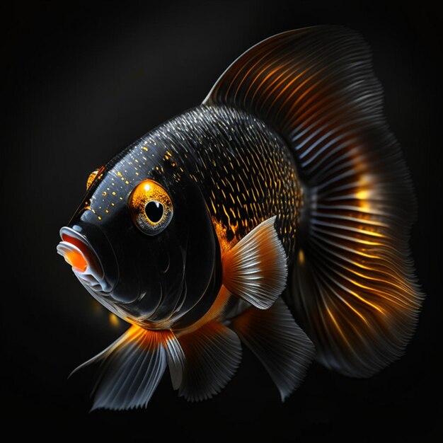 Realistic Royal Gramma portrait of a fish under a spotlight in a dark room black background