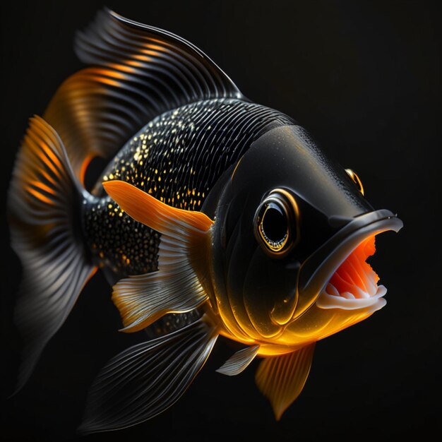 Realistic Royal Gramma portrait of a fish under a spotlight in a dark room black background