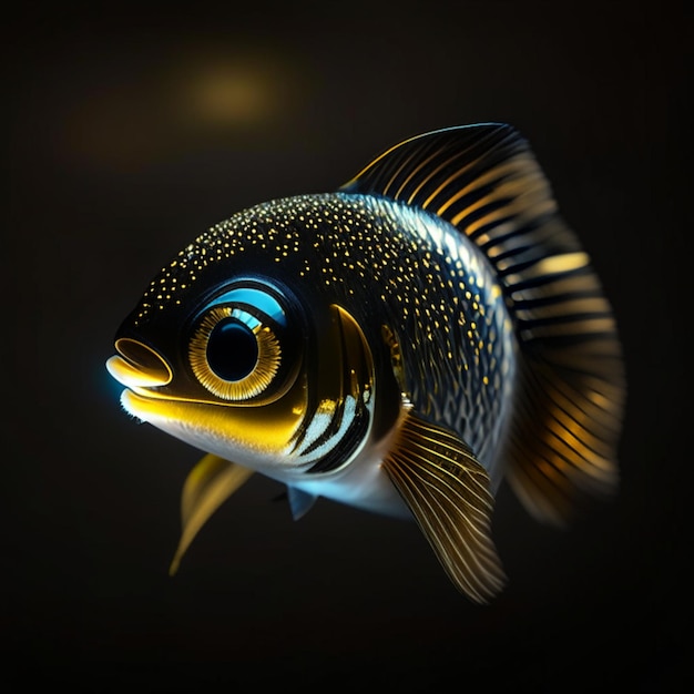 暗い部屋の黒い背景のスポットライトの下の魚のリアルなロイヤル・グラマの肖像画