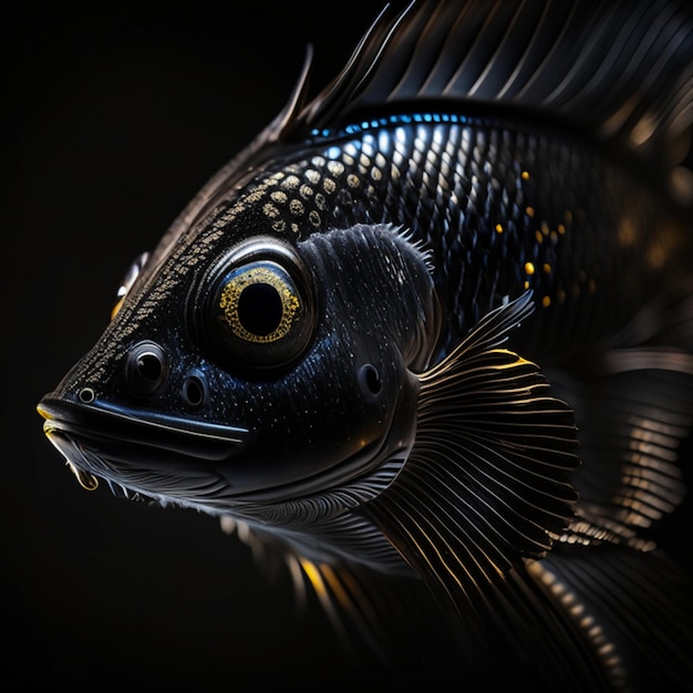 Realistic Royal Gramma portrait of a fish under a spotlight in a dark room black background